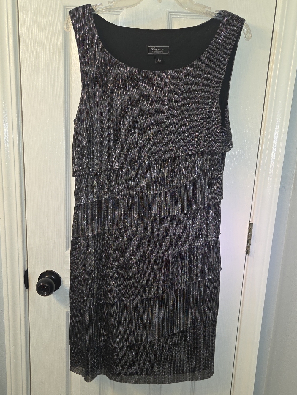 Dress Barn Black Metallic Tiered Ruffle Midi Dress